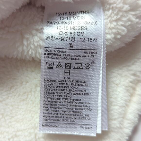 Baby Gap Ivory Sherpa Bear Ears Sweater Cardigan Jacket | Size 12-18 Months - Picture 9 of 9